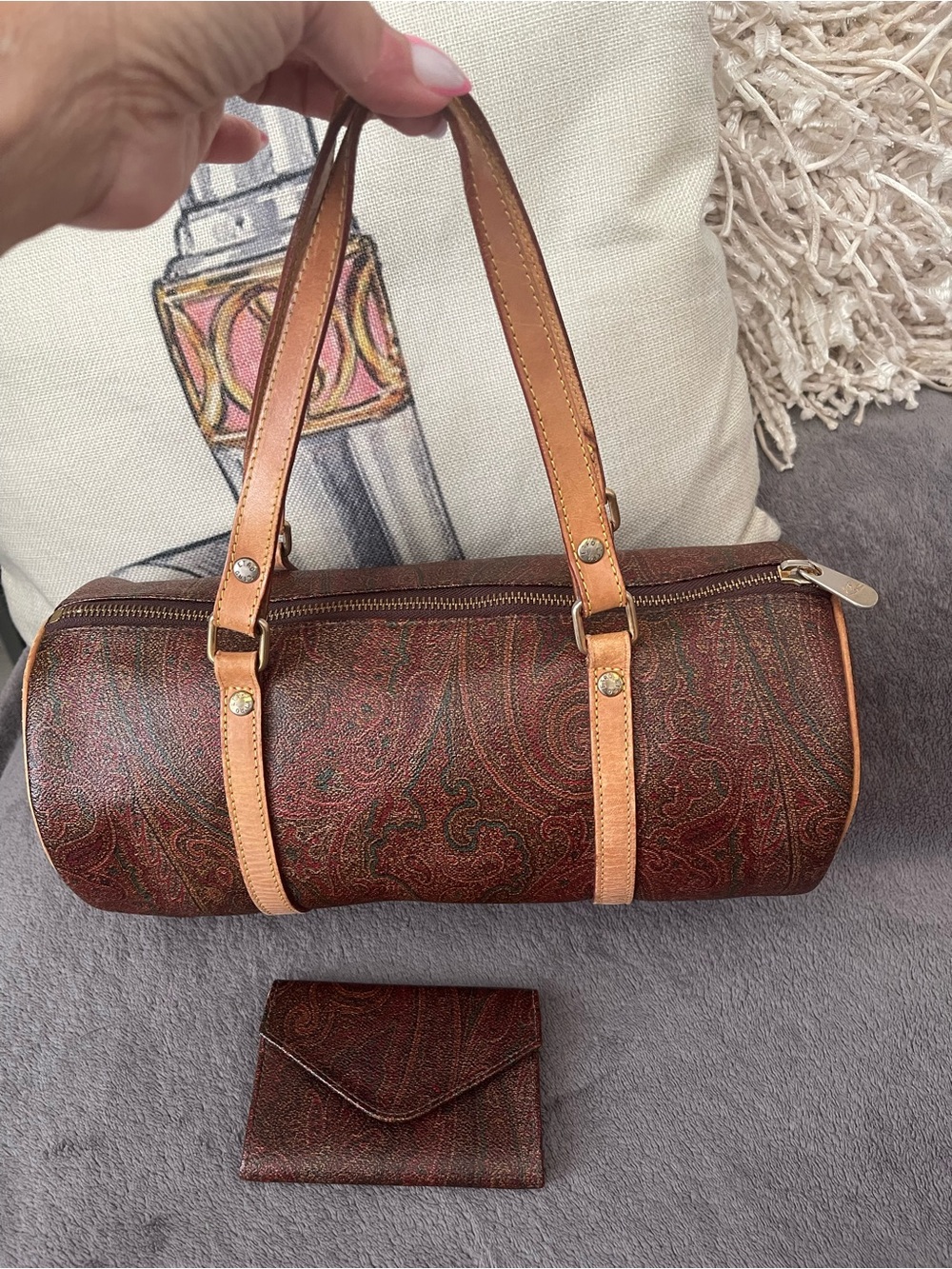 ETRO MILANO Vintage Signature Paisley Barrel Bag with ETRO Cardholder bundle